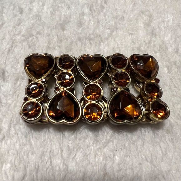 Brown Amber Heart Rhinestone Elastic Bracelet - Picture 4 of 5